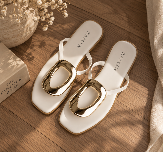 White Buckle Flats