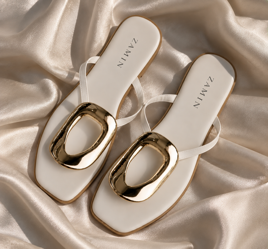White Buckle Flats